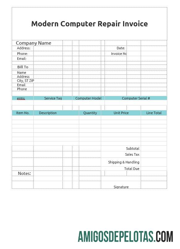 em branco Modelo de fatura de conserto de computador moderno